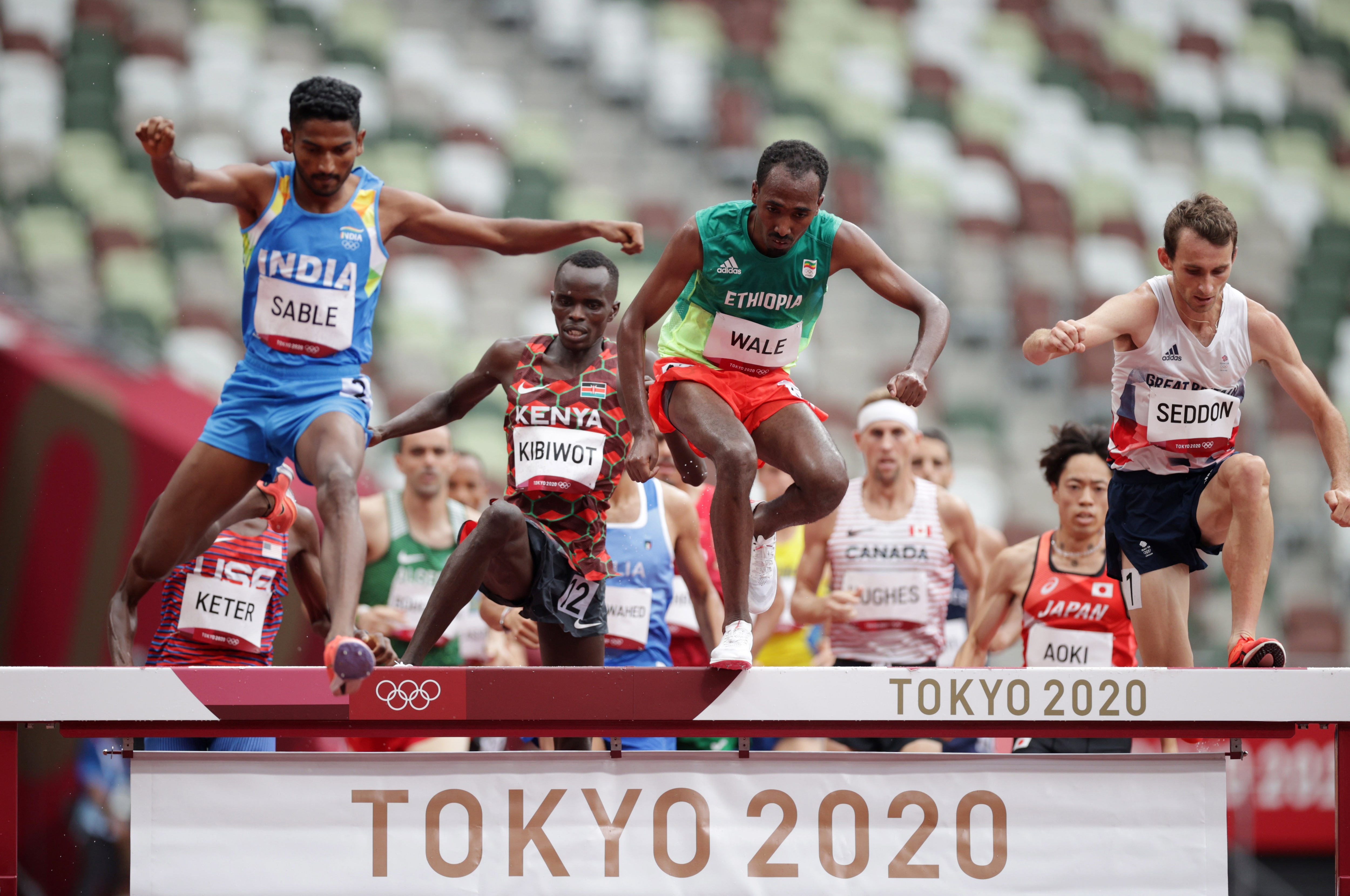 Getnet Wale of Ethiopia, Avinash Sable of India, Abraham Kibiwott of Kenya and Zak Seddon of Britain in action during Heat 2 REUTERS/Hannah Mckay (REUTERS)