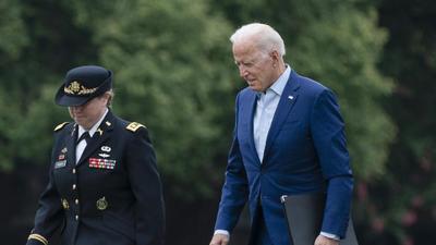 US President Joe Biden arrives at Fort Lesley J. McNair in Washington on Monday, August 16. Biden addressed the nation about the US evacuation from Afghanistan, after the planned withdrawal turned deadly at Kabul's airport as thousands tried to flee the country after the Taliban's takeover. (File photo) US President Joe Biden arrives at Fort Lesley J. McNair in Washington on Monday, August 16. Biden addressed the nation about the US evacuation from Afghanistan, after the planned withdrawal turned deadly at Kabul's airport as thousands tried to flee the country after the Taliban's takeover. (File photo)