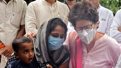 Congress general secretary Priyanka Gandhi meets Samajwadi Party (SP) worker who was allegedly manhandled by BJP workers, in Lakhimpur. (ANI File Photo) Congress general secretary Priyanka Gandhi meets Samajwadi Party (SP) worker who was allegedly manhandled by BJP workers, in Lakhimpur. (ANI File Photo)