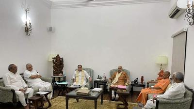 Nishad Party chief Sanjay Nishad at a meeting with BJP leaders in New Delhi to discuss issues related to the Uttar Pradesh assembly election. (HT Photo) Nishad Party chief Sanjay Nishad at a meeting with BJP leaders in New Delhi to discuss issues related to the Uttar Pradesh assembly election. (HT Photo)