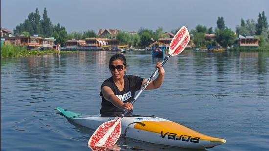 33-year-old Bilques Mir’s aim while she oversees the training of youngsters as director of the Srinagar-based Water Sports Centre of Jammu and Kashmir Sports Council. (Waseem Andrabi/HT Photo)