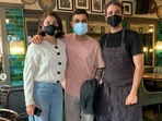 Anushka Sharma and Virat Kohli pose with chef Rishim Sachdeva. Anushka Sharma and Virat Kohli pose with chef Rishim Sachdeva.