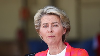 European Commission president Ursula Von der Leyen speaks as she attends a news conference near Madrid, Spain. (Reuters)