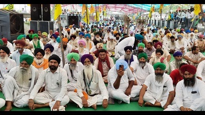Farmers during a protest in Jalandhar on Saturday.