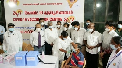 Tamil Nadu health minister Ma Subramanian inaugurated the 24/7 Covid-19 vaccination centre on Saturday. (Twitter/@Subramanian_ma) Tamil Nadu health minister Ma Subramanian inaugurated the 24/7 Covid-19 vaccination centre on Saturday. (Twitter/@Subramanian_ma)