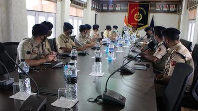 Jammu and Kashmir police chief Dilbag Singh and Kashmir police chief Vijay Kumar chaired meeting in Kulgam to review security scenario, stressed on intensified cordon and search operations against terrorists. (Courtesy-Twitter) Jammu and Kashmir police chief Dilbag Singh and Kashmir police chief Vijay Kumar chaired meeting in Kulgam to review security scenario, stressed on intensified cordon and search operations against terrorists. (Courtesy-Twitter)