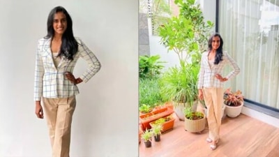 Earlier this month, PV Sindhu grabbed eyeballs as she posed in beige pants and checkered blazer. (Instagram/@pvsindhu1)