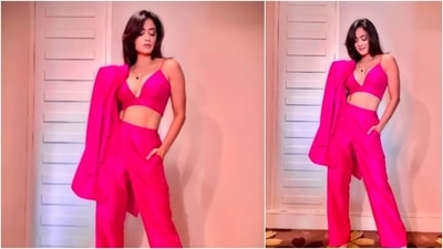 Shweta Tiwari rocked this pink pantsuit look which she teamed with a pink bralette and heels. (Instagram/@shweta.tiwari)