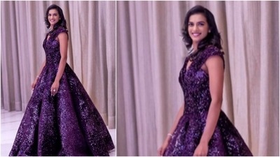 PV Sindhu looked like a princess straight out of a Disney movie in this purple shimmery gown. (Instagram/@pvsindhu)