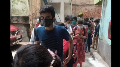 A queue outside a Kolkata bookstore. A queue outside a Kolkata bookstore.