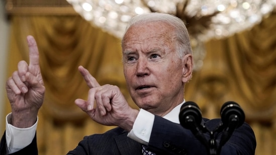 US President Joe Biden delivers remarks on evacuation efforts and the ongoing situation in Afghanistan, during a speech in the East Room at the White House in Washington on Friday,(Reuters Photo)