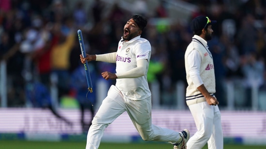 India's Mohammed Siraj celebrates.(AP)