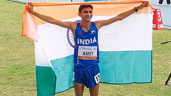 Amit Khatri wins silver medal in the 10km race walk for men at the World U-20 Athletics Championship(MyGovIndia / Twitter)