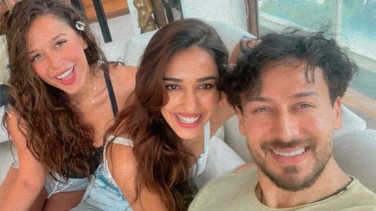 Krishna Shroff with Disha Patani and Tiger Shroff.