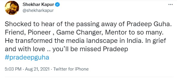 Shekhar Kapur condoled his death.