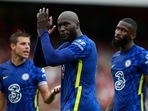 Chelsea's Cesar Azpilicueta (L), Romelu Lukaku and Antonio Rudiger (R) during the English Premier League soccer match against Arsenal Chelsea's Cesar Azpilicueta (L), Romelu Lukaku and Antonio Rudiger (R) during the English Premier League soccer match against Arsenal