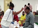In the program organised at the Lok Sabha Camp Office, more than two dozen women and daughters tied Rakhi to Lok Sabha Speaker Om Birla. (ANI Photo) In the program organised at the Lok Sabha Camp Office, more than two dozen women and daughters tied Rakhi to Lok Sabha Speaker Om Birla. (ANI Photo)