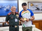 Chief of Defence Staff General Bipin Rawat with Olympic gold medallist Neeraj Chopra in New Delhi. Chief of Defence Staff General Bipin Rawat with Olympic gold medallist Neeraj Chopra in New Delhi.