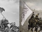As can be seen from the photos, the Badri 313 unit has its fighters donned in US-made tactical gear, complete with night-vision goggles, camouflage, and combat equipment, to simulate the iconic World War II photograph. As can be seen from the photos, the Badri 313 unit has its fighters donned in US-made tactical gear, complete with night-vision goggles, camouflage, and combat equipment, to simulate the iconic World War II photograph.