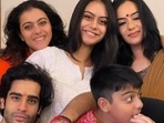 Kajol, Nysa and Yug pose with family members at their Raksha Bandhan celebration. Kajol, Nysa and Yug pose with family members at their Raksha Bandhan celebration.