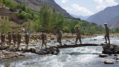 Newly absorbed personnel in the Afghan security forces take part in military training in the Bandejoy area of Dara district in Panjshir province on August 21. (AFP) Newly absorbed personnel in the Afghan security forces take part in military training in the Bandejoy area of Dara district in Panjshir province on August 21. (AFP)