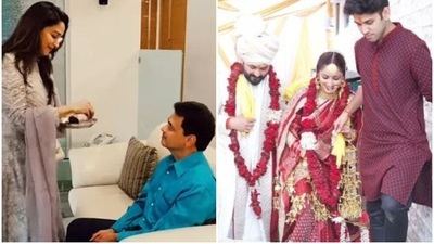Madhuri Dixit with her brother and Yami Gautam with her brother Ojas on Raksha Bandhan. Madhuri Dixit with her brother and Yami Gautam with her brother Ojas on Raksha Bandhan.