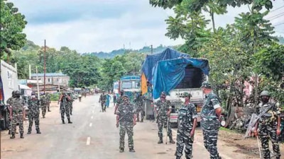 File photo: CRPF personnel stand guard at the national highway in Lailapur area near Assam-Mizoram border on August 1. (AFP) File photo: CRPF personnel stand guard at the national highway in Lailapur area near Assam-Mizoram border on August 1. (AFP)
