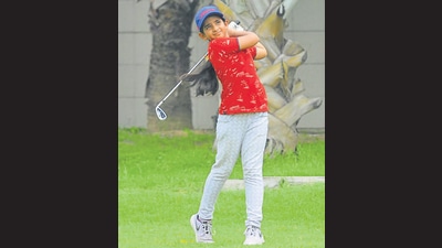 Mohali, India August 20, 2021: Golfer Ojaswini saraswat during the practice session at Mohali Golf Club on Thursday, August 19 2021.Photo by Keshav Singh/Hindustan Times. Mohali, India August 20, 2021: Golfer Ojaswini saraswat during the practice session at Mohali Golf Club on Thursday, August 19 2021.Photo by Keshav Singh/Hindustan Times.