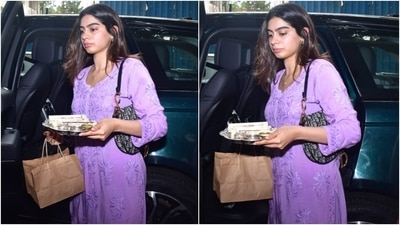 Khushi's suit featured a long kurta featuring floral chikan embroidery, a loose fit and long sleeves. She wore it with matching flared embroidered pants. (HT Photo/Varinder Chawla)