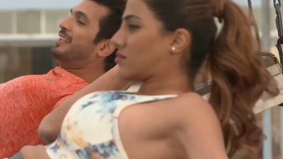 Nikki Tamboli and Arjun Bijlani on Khatron Ke Khiladi. Nikki Tamboli and Arjun Bijlani on Khatron Ke Khiladi.