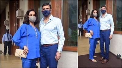 Deepika Padukone's parents, Prakash Padukone and Ujjala Padukone, were also spotted by the paparazzi. (HT Photo)