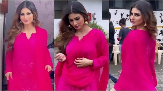 Mouni Roy celebrates Raksha Bandhan in rani pink chikankari sharara, here's what it cost(Instagram/@imouniroy)