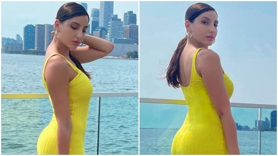 Nora Fatehi in a sexy yellow dress