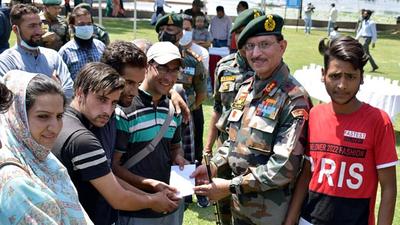 Lt Gen YK Joshi, Northern Command chief, interacting with rescued youths in Srinagar on Monday. (ANI) Lt Gen YK Joshi, Northern Command chief, interacting with rescued youths in Srinagar on Monday. (ANI)