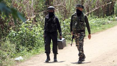 Jammu and Kashmir, Apr 19 (ANI): Security personnel at the encounter site in the Zeipora area of Shopian on Monday. (ANI Photo) (Picture for representational purpose only (ANI))