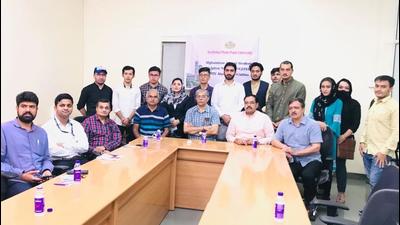 SPPU vice-Chancellor Prof Nitin Karmalkar (C) speaking at a meeting held with a delegation of Afghans studying in Pune on Saturday. (HT PHOTO)