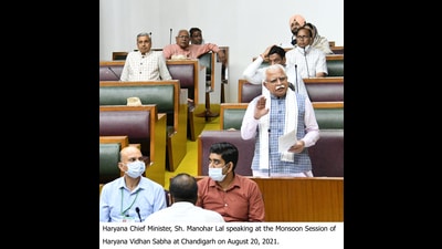 Haryana chief minister Manohar Lal Khattar in the Vidhan Sabha. (HT Photo) Haryana chief minister Manohar Lal Khattar in the Vidhan Sabha. (HT Photo)