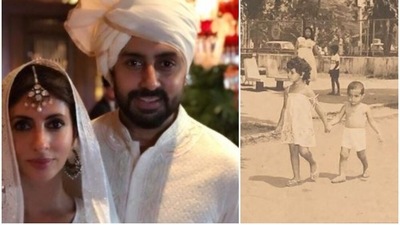 Shweta Bachchan shared a then-and-now picture with brother Abhishek Bachchan. Shweta Bachchan shared a then-and-now picture with brother Abhishek Bachchan.