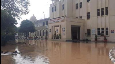 Hospital medical superintendent Dr HS Rekhi said the process of laying down water drainage pipes is on. (HT Photo)