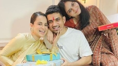Kangana Ranaut also shared pictures from their ceremony with brother Aksht. Kangana Ranaut also shared pictures from their ceremony with brother Aksht.