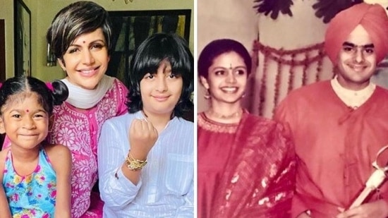 Mandira Bedi shared pictures of her Raksha Bandhan celebration at home with kids and a throwback picture with her brother.