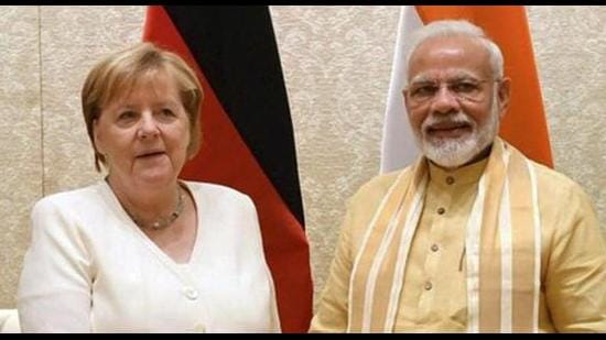 File photo: Prime Minister Narendra Modi said he and German Chancellor Angela Merkel reiterated “our commitment to strengthening the India-Germany Strategic Partnership”. (PTI)