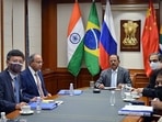 National Security Advisor Ajit Doval and other officials during a virtual meeting of BRICS, in New Delhi on Tuesday. (ANI) National Security Advisor Ajit Doval and other officials during a virtual meeting of BRICS, in New Delhi on Tuesday. (ANI)