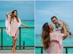 Anita Hassanandani poses against the blue ocean with son Aaravv in the Maldives.