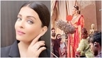 Aishwarya Rai seen in a red saree as she shot for Ponniyin Selvan. Aishwarya Rai seen in a red saree as she shot for Ponniyin Selvan.