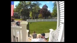 The image shows the grandchildren running to their grandpa. The image shows the grandchildren running to their grandpa.