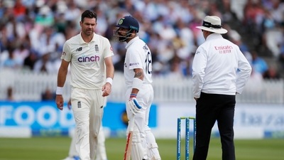 Virat Kohli reacts to England's James Anderson (Action Images via Reuters)