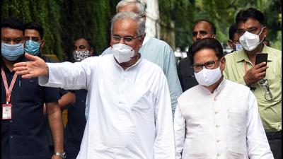 Chhattisgarh chief minister Bhupesh Baghel, with Congress general secretary in-charge of state PL Punia, comes out of Congress leader Rahul Gandhi's residence after meeting him, in New Delhi on Tuesday. (ANI) Chhattisgarh chief minister Bhupesh Baghel, with Congress general secretary in-charge of state PL Punia, comes out of Congress leader Rahul Gandhi's residence after meeting him, in New Delhi on Tuesday. (ANI)