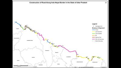 The Indo-Nepal border road in seven districts of UP including Pilibhit, Lakhimpur Kheri, Bahraich, Balrampur, Shravasti, Siddharthnagar and Maharajganj. (Sourced) The Indo-Nepal border road in seven districts of UP including Pilibhit, Lakhimpur Kheri, Bahraich, Balrampur, Shravasti, Siddharthnagar and Maharajganj. (Sourced)