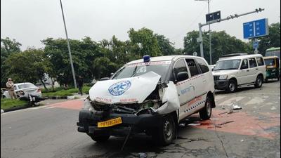 The ambulance driver had fled after the accident at a busy intersection in Chandigarh on Monday. The ambulance driver had fled after the accident at a busy intersection in Chandigarh on Monday.